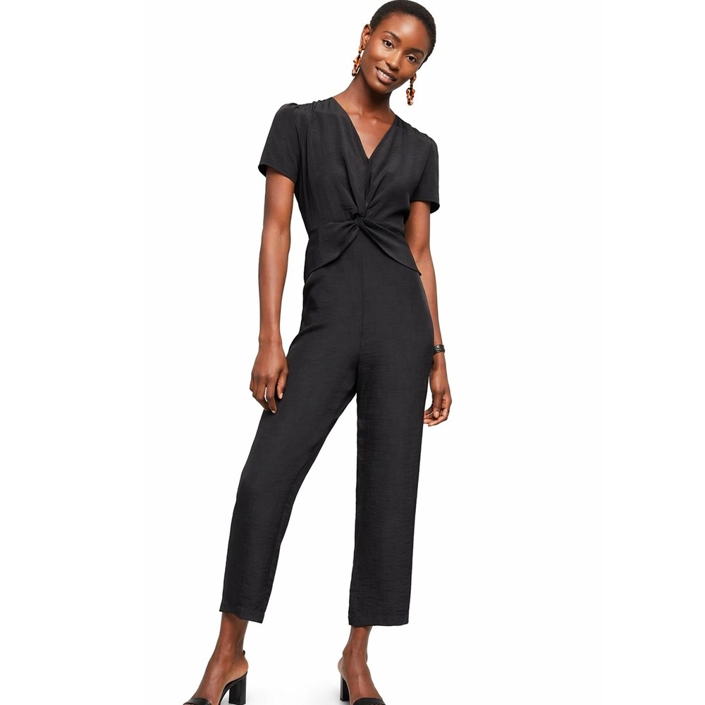Amadi‎ Twist Front V-Neck Jumpsuit Wedding Guest Preppy Cocktail Career Luxury